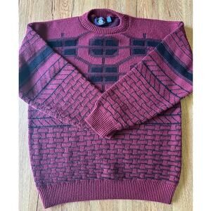 Aspetuck Trading Co Vtg Red Patterned Chunky Cosby Sweater Size Small